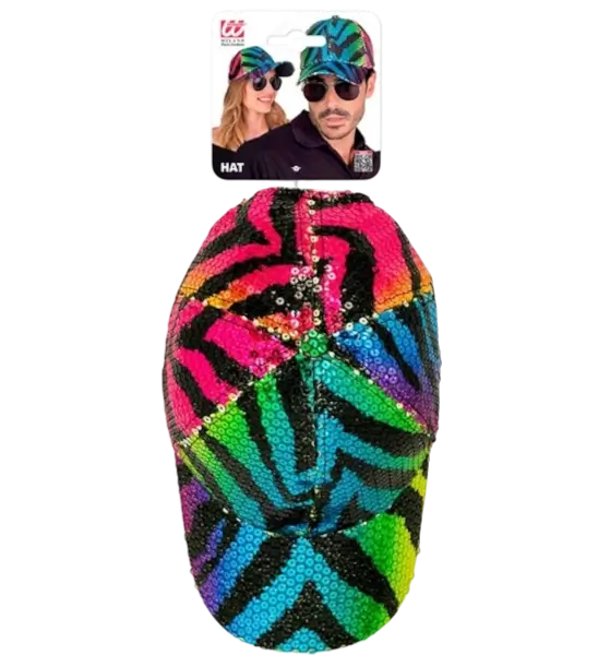 Sequin cap, multicoloured tiger motif