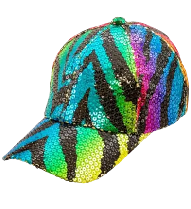 Sequin cap, multicoloured tiger motif