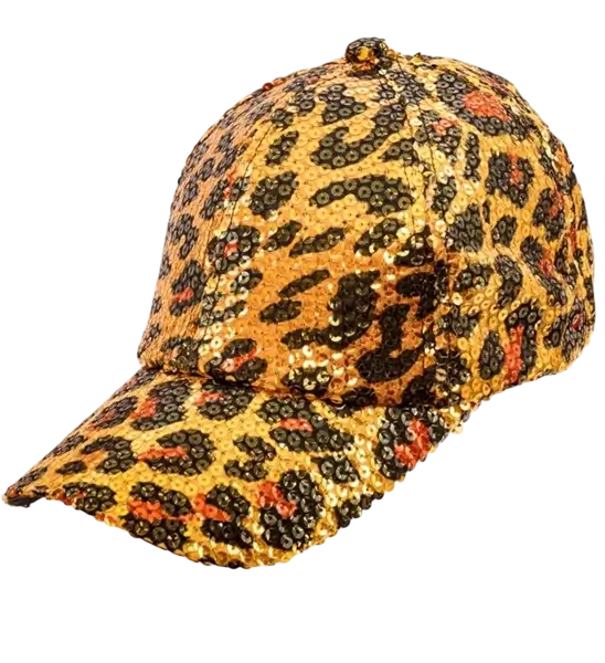 Sequin cap, orange leopard print