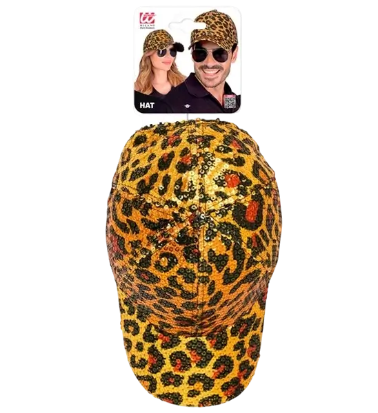 Sequin cap, orange leopard print