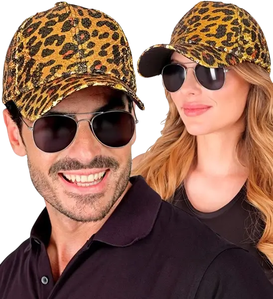 Sequin cap, orange leopard print