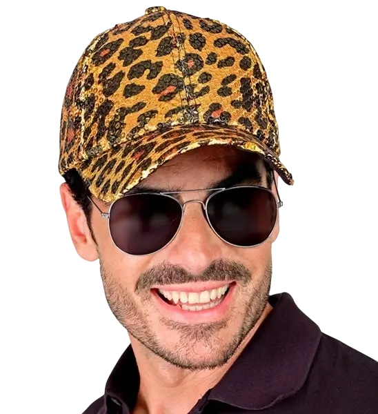 Sequin cap, orange leopard print
