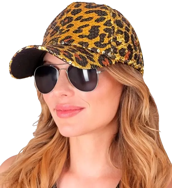 Sequin cap, orange leopard print