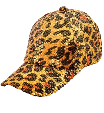 Sequin cap, orange leopard print