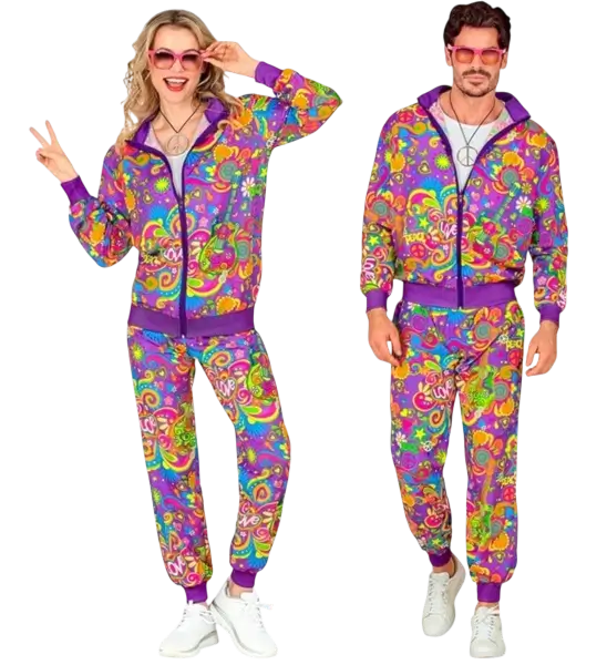 Fluorescent flower power hippie jumpsuit - S