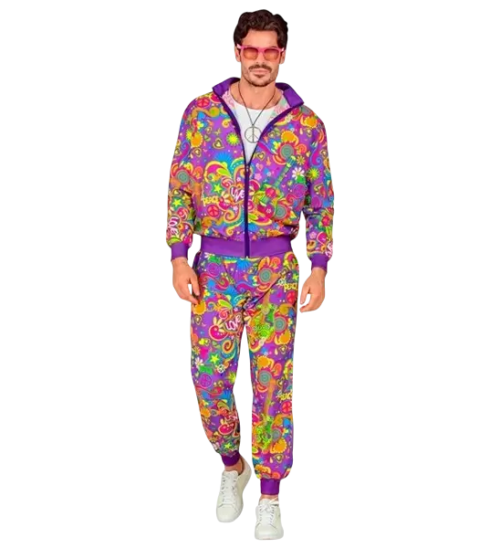 Fluorescent flower power hippie jumpsuit - S
