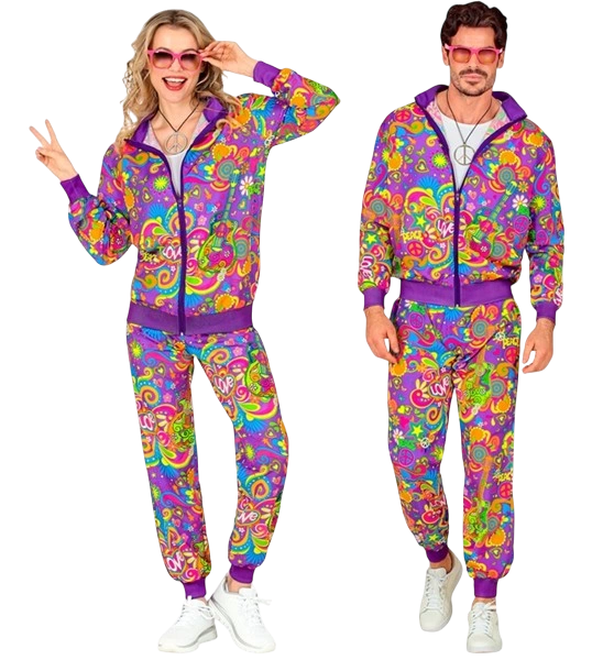 Fluorescent flower power hippie jumpsuit - M
