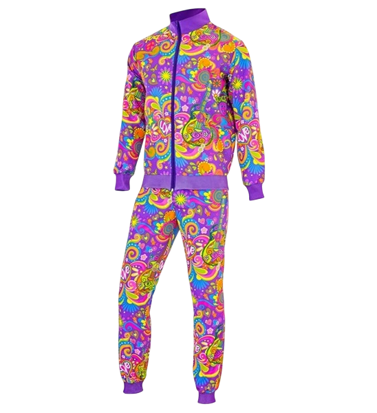 Fluorescent flower power hippie jumpsuit - M