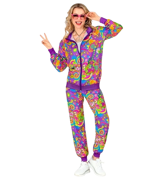 Fluorescent flower power hippie jumpsuit - M