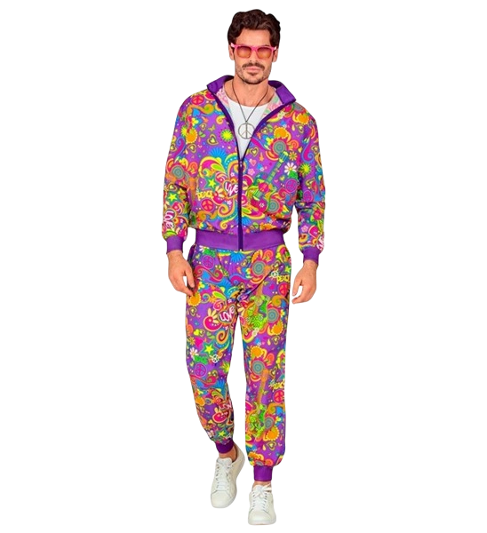 Fluorescent flower power hippie jumpsuit - M