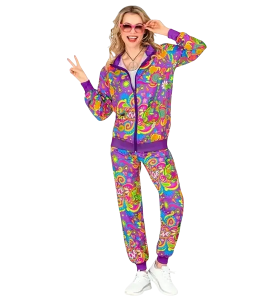 Fluorescent flower power hippie jumpsuit - L