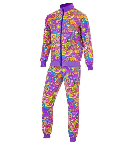 Fluorescent flower power hippie jumpsuit - L