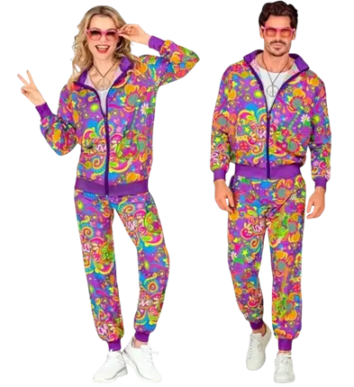 Fluorescent flower power hippie jumpsuit - XL
