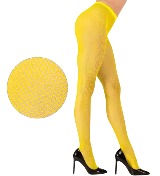 Yellow fluorescent fishnet tights