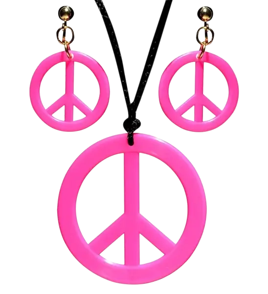 Fluorescent pink hippie earrings & necklace