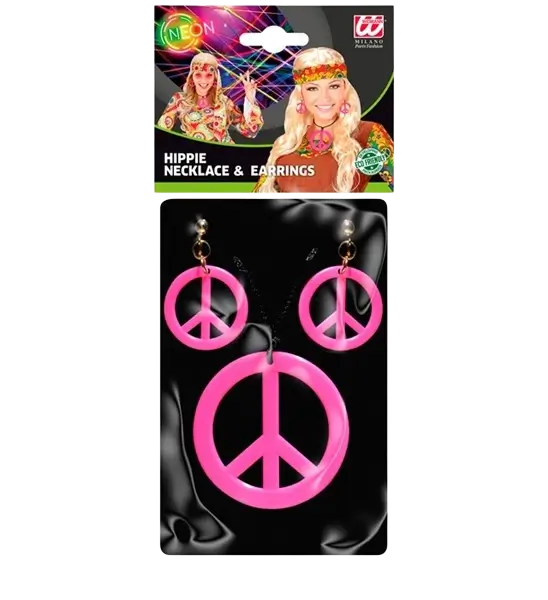 Fluorescent pink hippie earrings & necklace