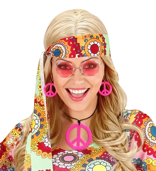 Fluorescent pink hippie earrings & necklace
