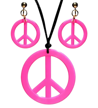 Fluorescent pink hippie earrings & necklace