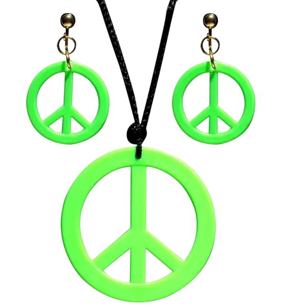 Fluorescent green hippie earrings & necklace