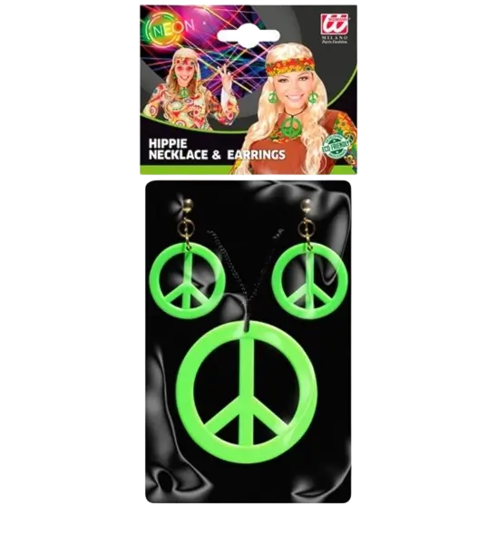 Fluorescent green hippie earrings & necklace