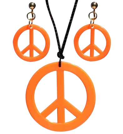 Fluorescent orange hippie earrings & necklace