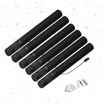 Set of 6 white electric confetti cannons, 50 cm