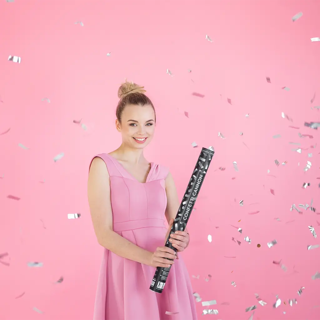 Set of 2 80 cm Silver Confetti Cannons