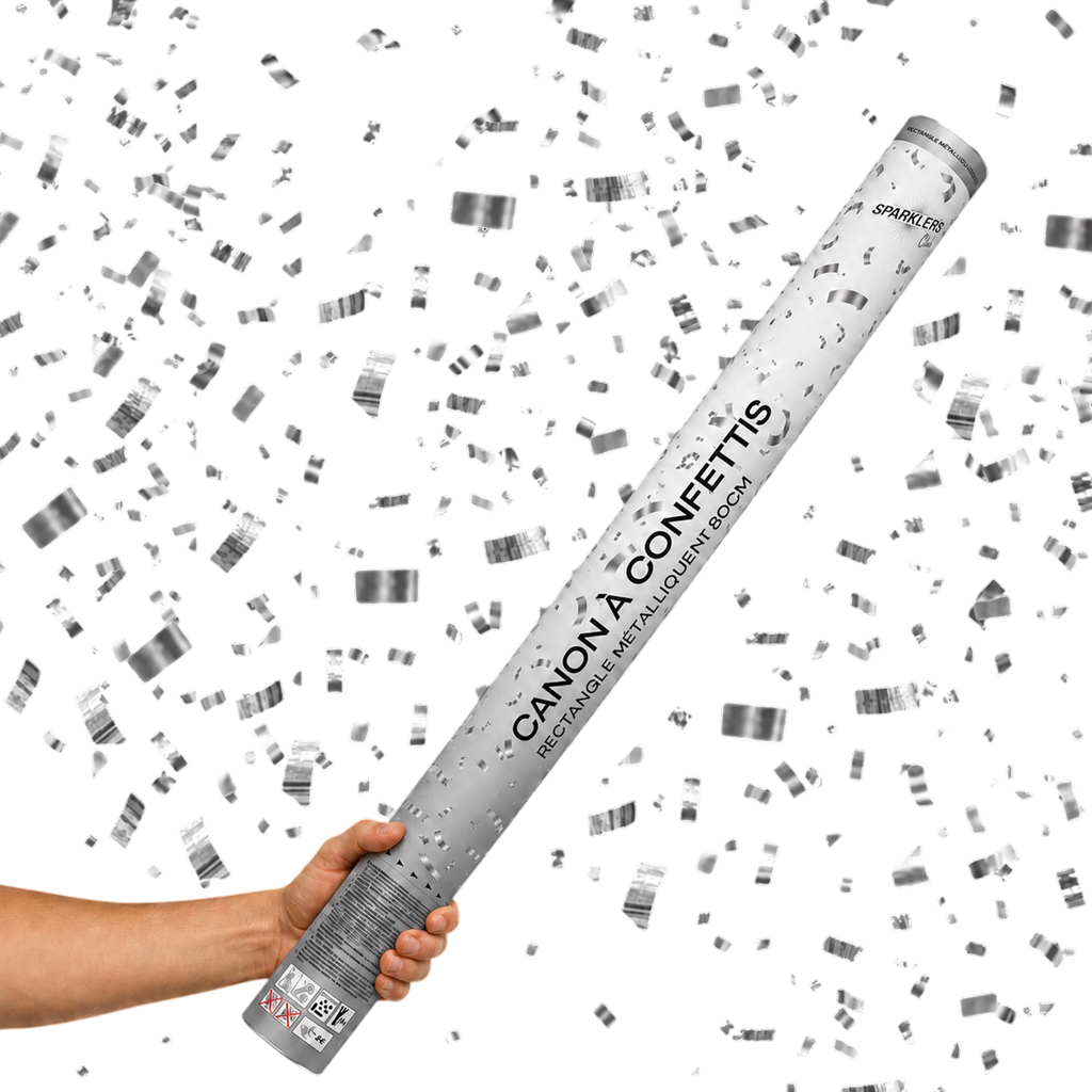 Set of 2 80 cm Silver Confetti Cannons