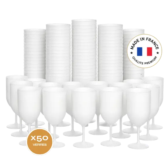 Set of 50 Ecocup Frosted-Effect Wine Glasses, 12cl (18cl to the brim), Reusable – Suitable for Wine, Tasting and Aperitifs
