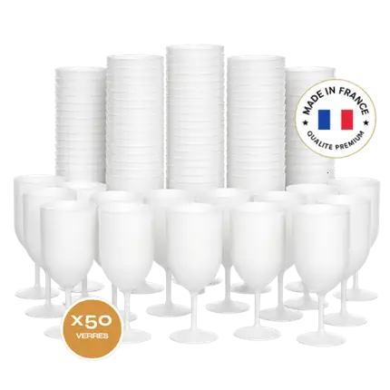 Set of 50 Ecocup Frosted-Effect Wine Glasses, 12cl (18cl to the brim), Reusable – Suitable for Wine, Tasting and Aperitifs