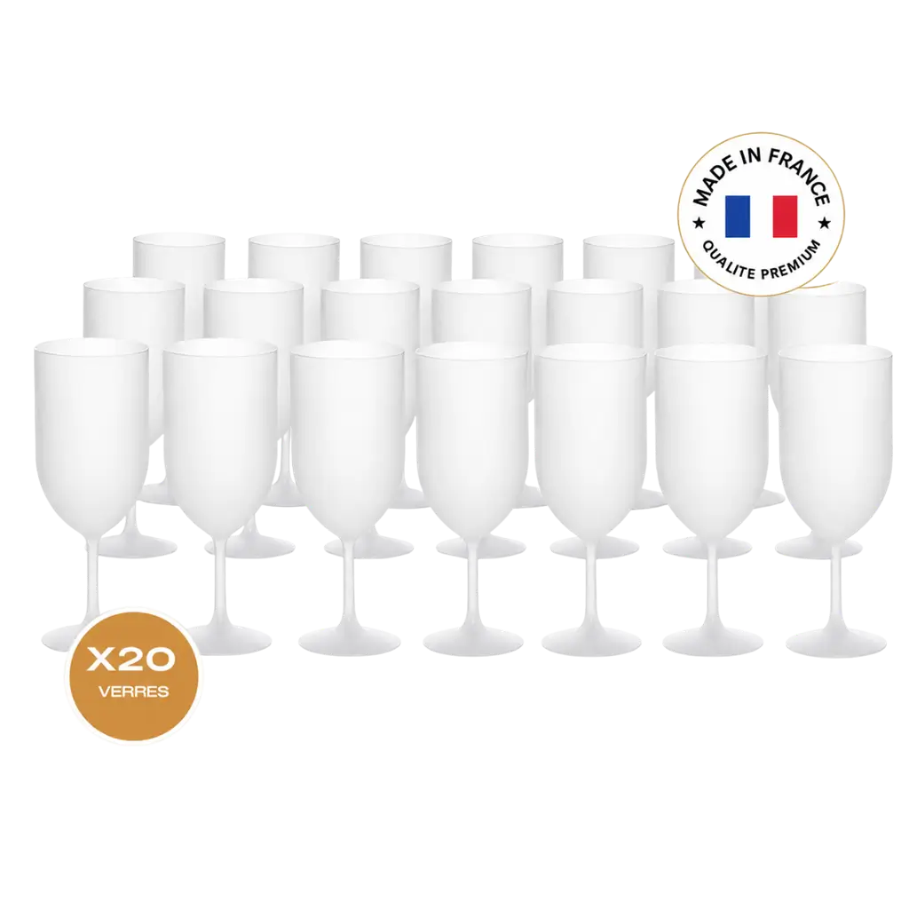 Set of 20 Ecocup Frosted-Effect Wine Glasses, 12cl (18cl to the brim), Reusable – Ideal for wine, wine tasting and aperitifs
