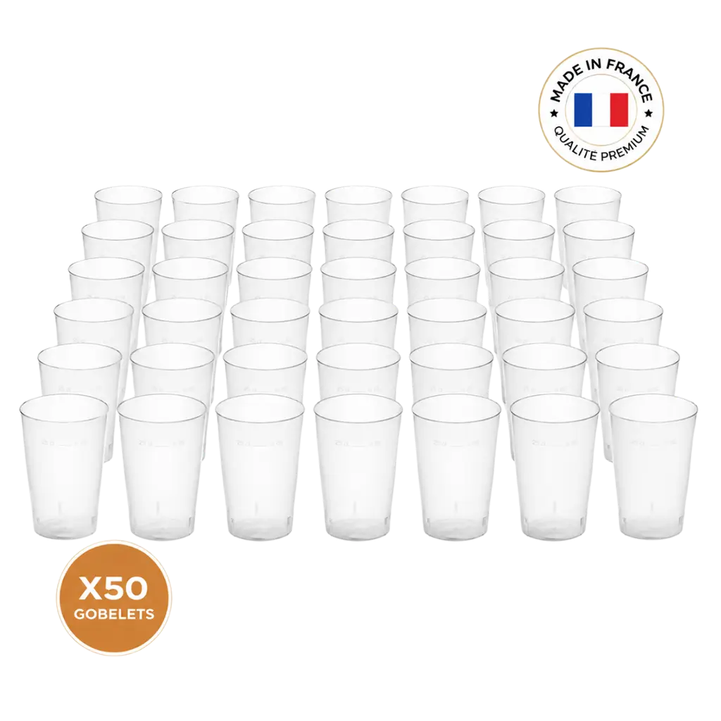 Set of 50 Ecocup cups, 25cl capacity (33cl to the brim), reusable – Demi, Juice, Soft drinks
