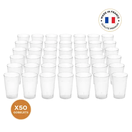 Set of 50 Ecocup cups, 25cl capacity (33cl to the brim), reusable – Demi, Juice, Soft drinks