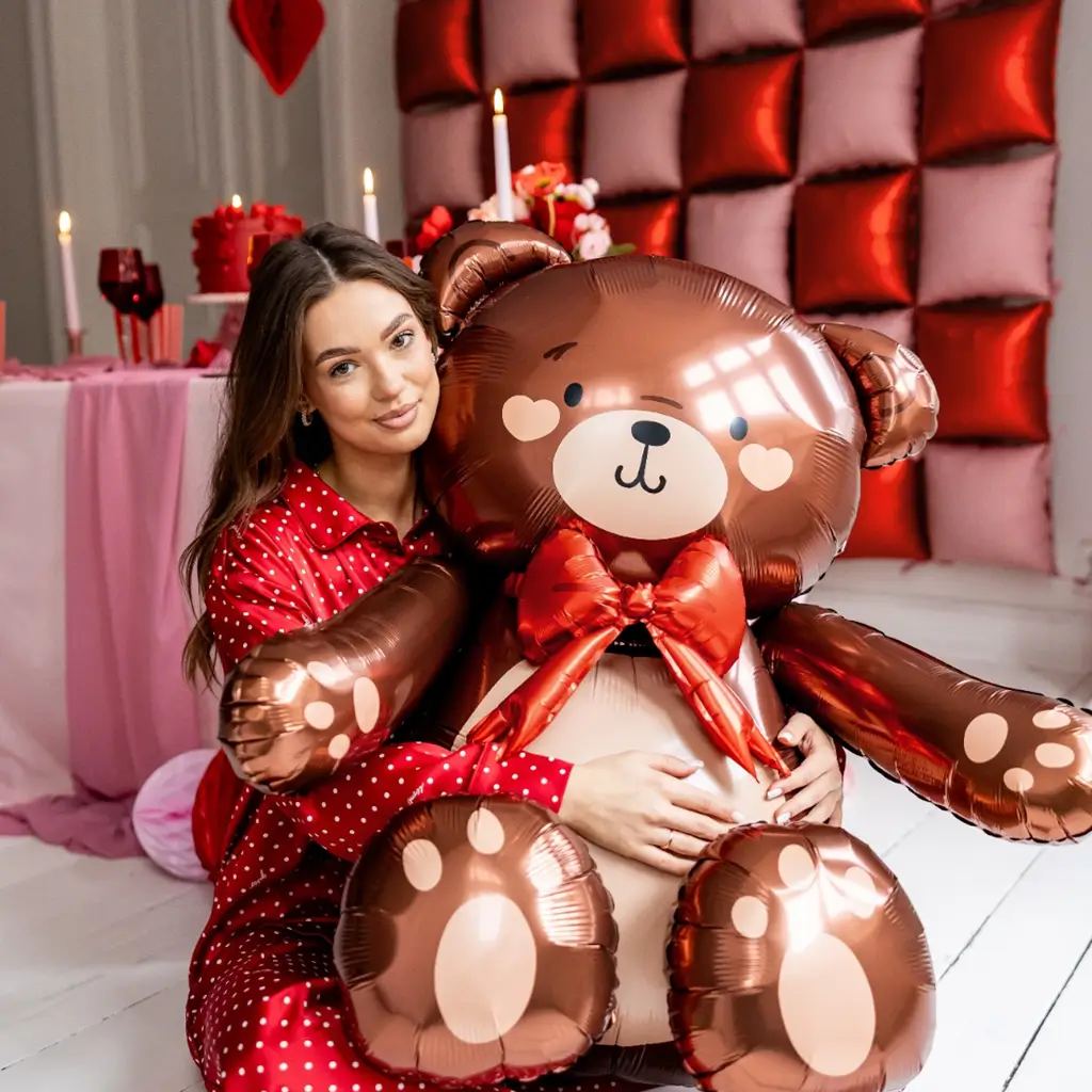Standing Teddy Bear Aluminium Balloon, 75 x 84 cm – Birthday Decorations
