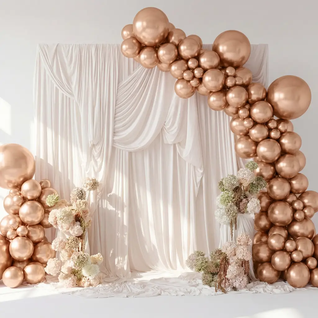 Set of 50 Shiny Rose Gold Metallic Balloons, Ø 12 cm