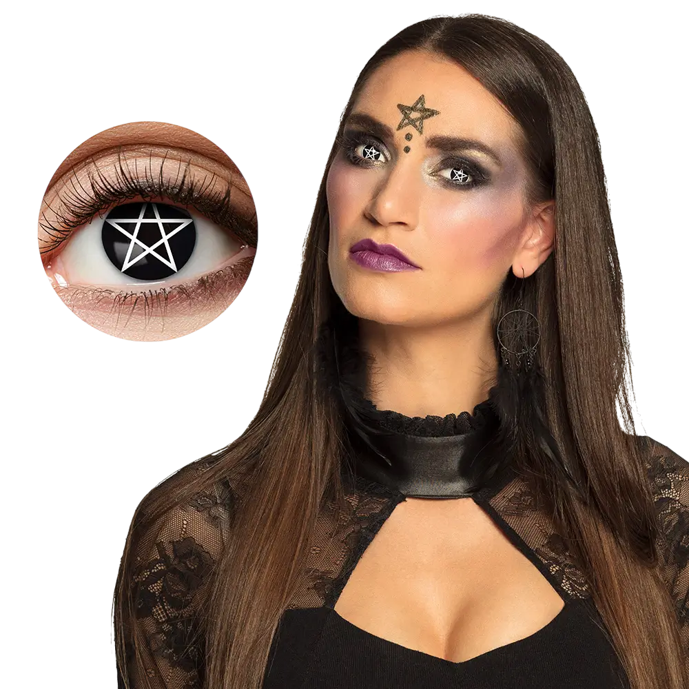 Black Contact Lenses – White Pentacle Witch – Halloween Contact Lenses
