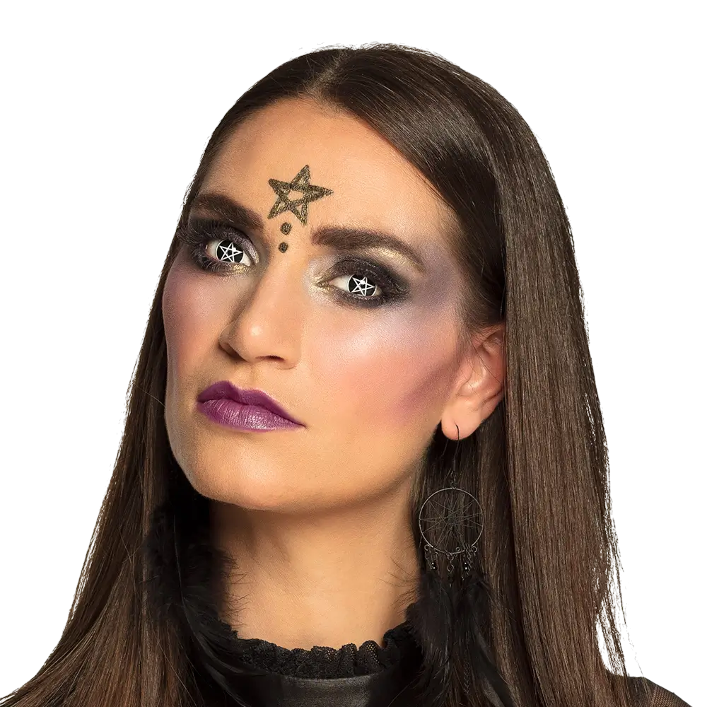 Black Contact Lenses – White Pentacle Witch – Halloween Contact Lenses