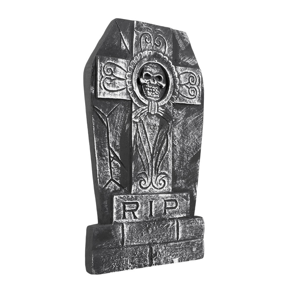 Skull-shaped gravestone, RIP, 50 x 27 cm – Halloween decoration