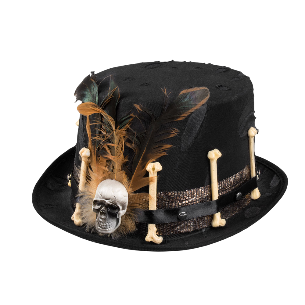 Voodoo Hat with Feathers and a Skull – Halloween Costume