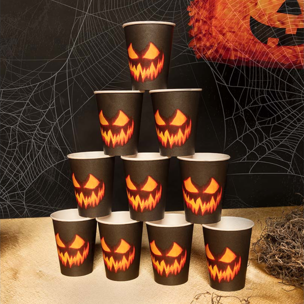 Set of 10 Scary Pumpkin Cups, 25 cl – Halloween