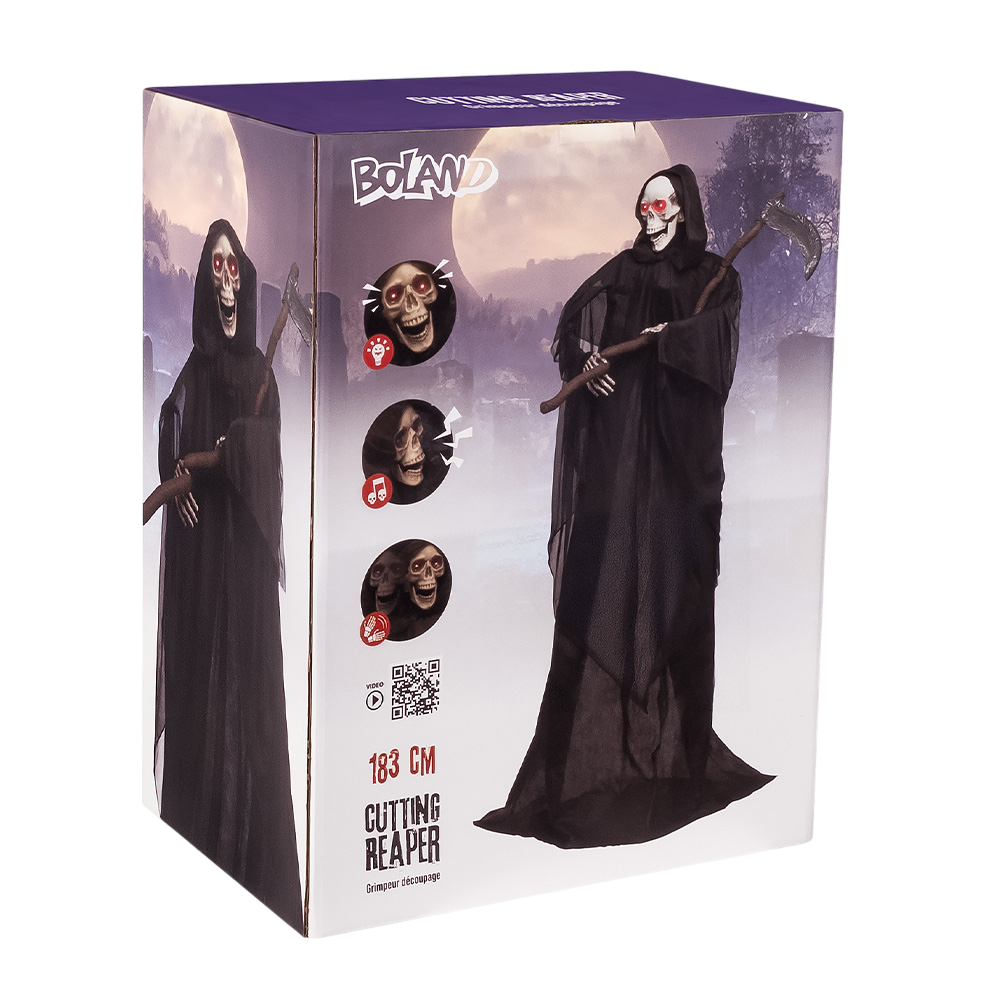 Animated Skeleton Reaper Doll with Scythe, 183 cm – Halloween