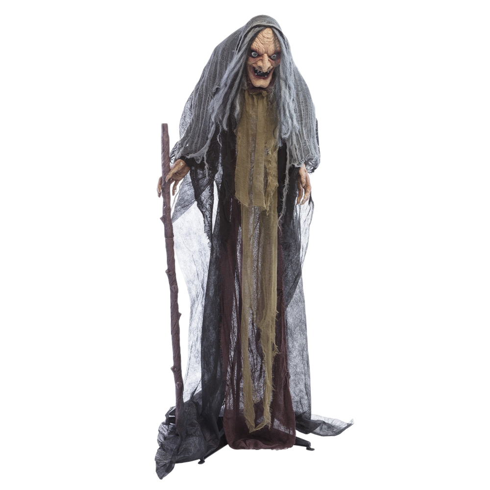 Human-sized witch with staff, 160 cm – Halloween decoration