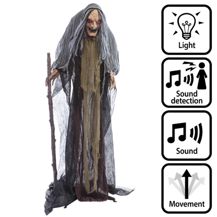 Human-sized witch with staff, 160 cm – Halloween decoration