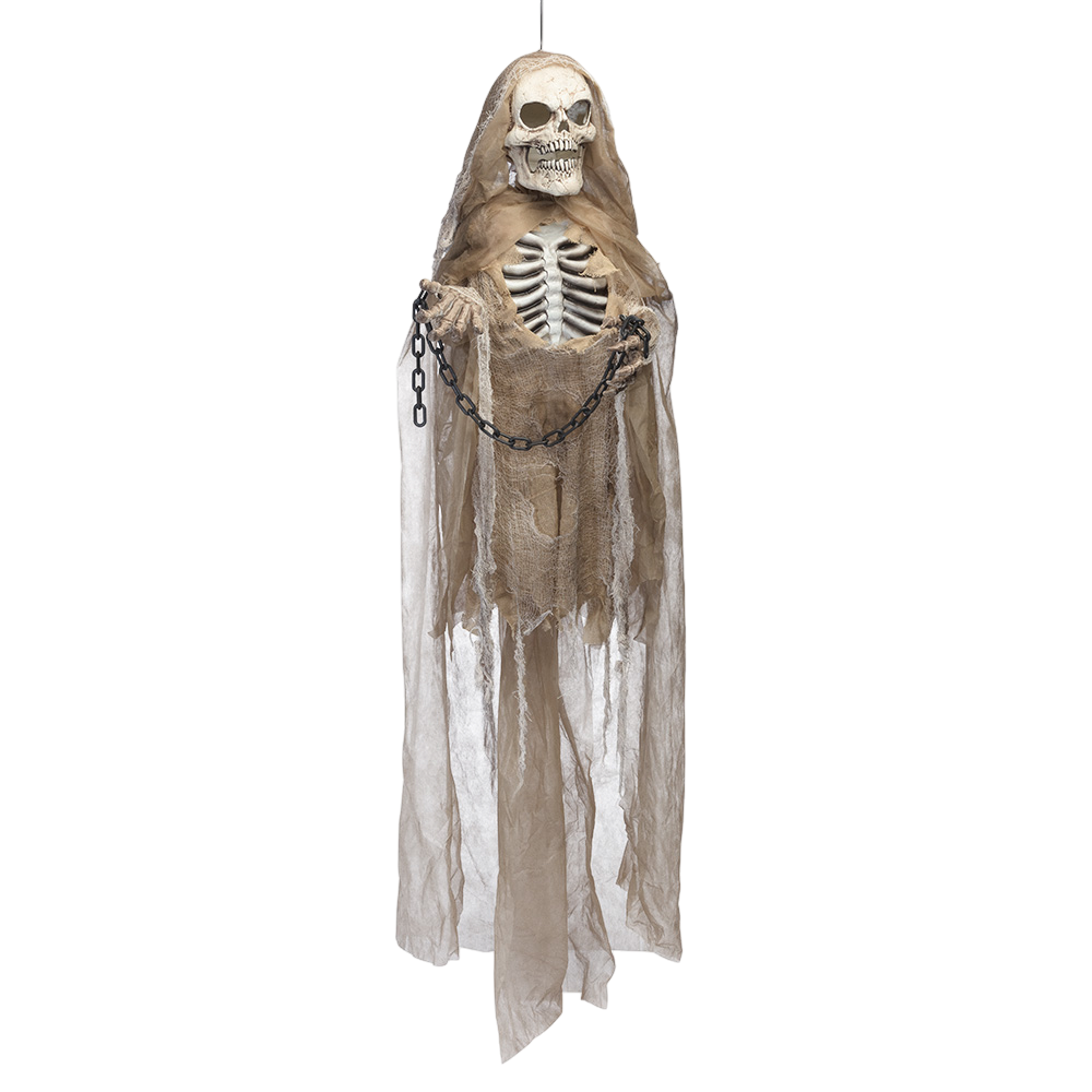 Animated, Light-up and Sound-effect Skeleton Doll with Chains, 183 cm – Halloween