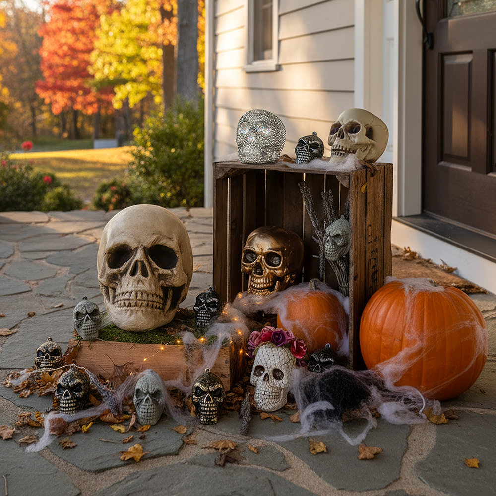 White Skeleton Head with Moving Jaw, 24 cm – Halloween Decoration