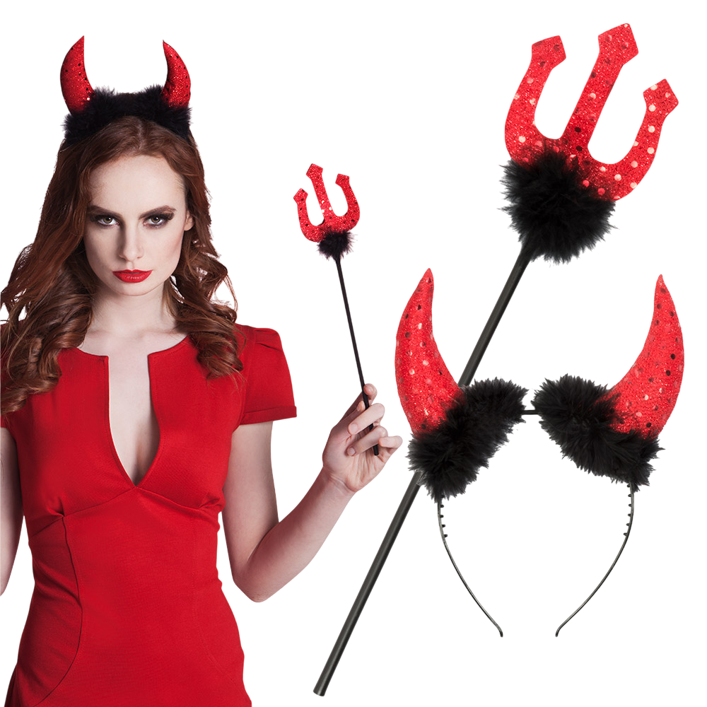 Devil’s Costume Set with Horns and 40 cm Trident – Halloween Costume