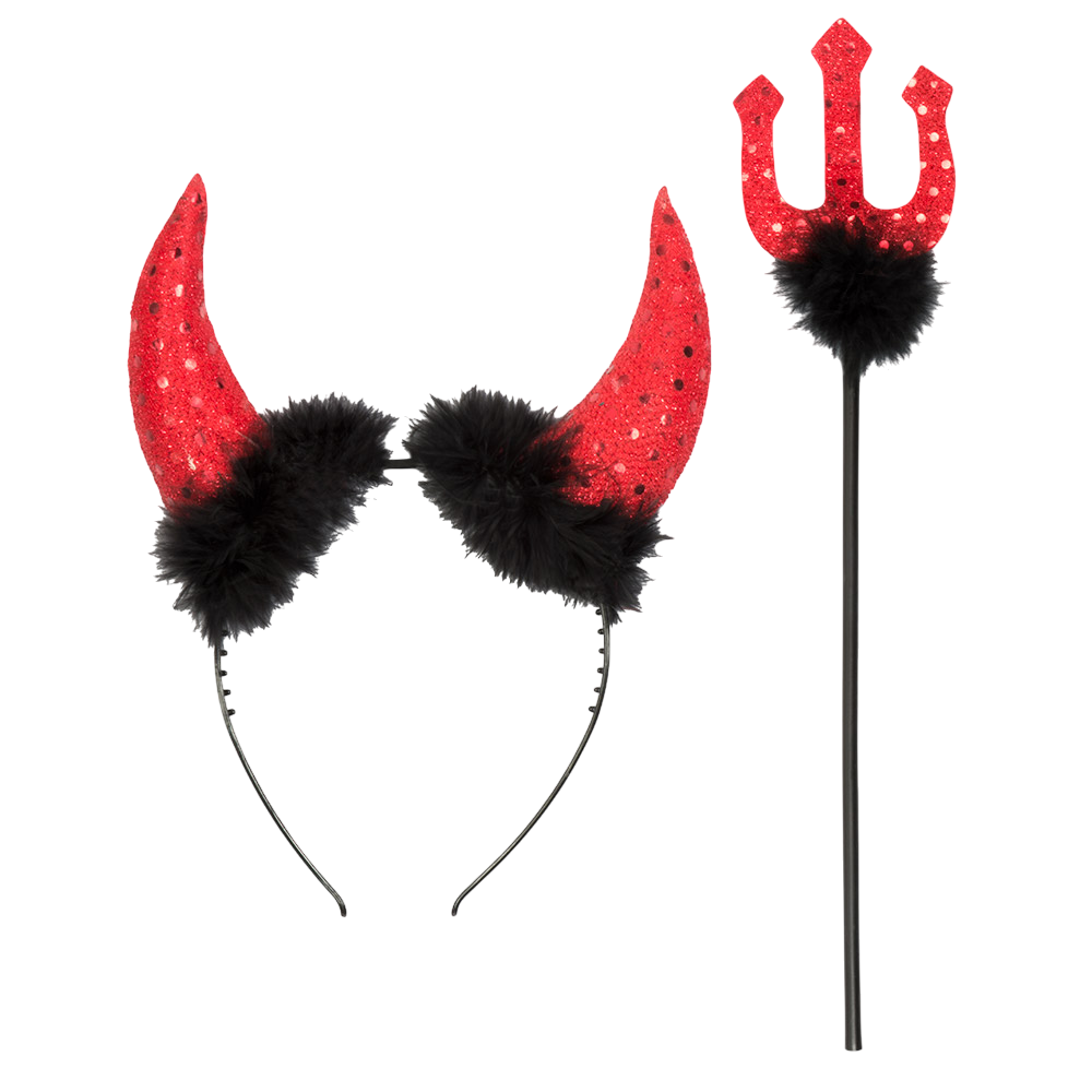 Devil’s Costume Set with Horns and 40 cm Trident – Halloween Costume