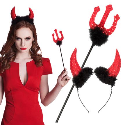Devil’s Costume Set with Horns and 40 cm Trident – Halloween Costume