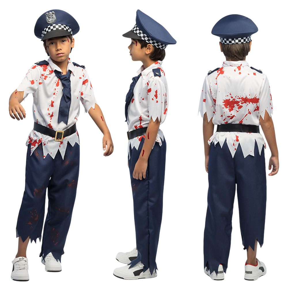 Zombie Police Officer Fancy Dress Costume for Children Aged 7–9 – Halloween