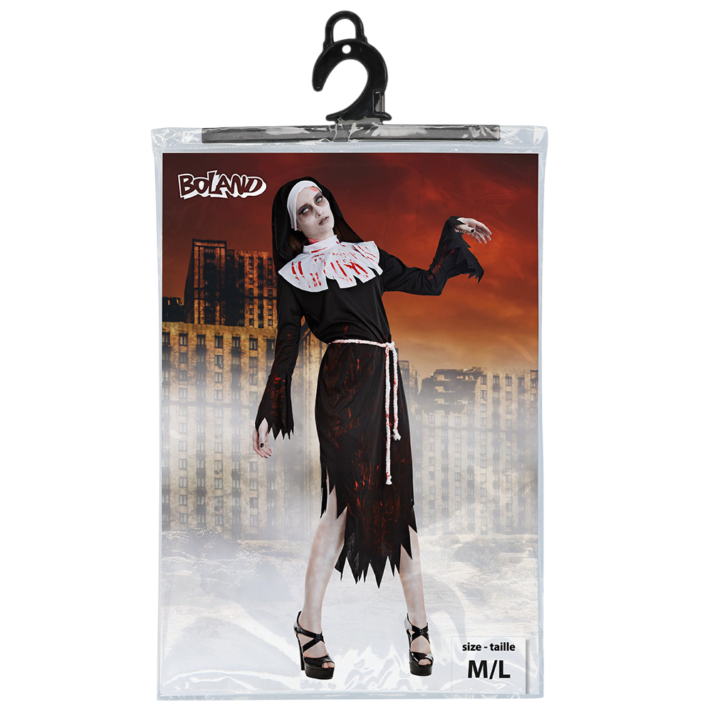Women’s Zombie Nun Fancy Dress, M/L – Halloween